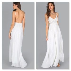 Backless Lace Detail White Maxi Dress